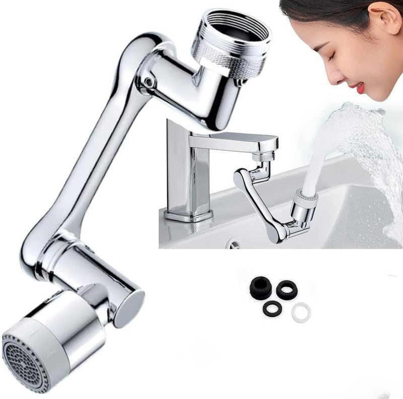 1080° Swivel Faucet-Extender Sink, Splash Faucet Sprayer Aerator, Wash Hand/Hair/Face, Bathroom & Kitchen Sink with 2 Water Outlet Modes,Silver,1Pcs - Image 1